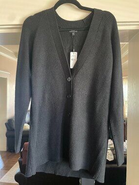 NWT Express Long Black Ribbed Button-Front Cardigan - M